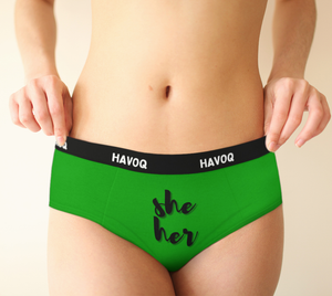 She/Her Pronouns Sweet Green Cheeky Briefs by Havoq