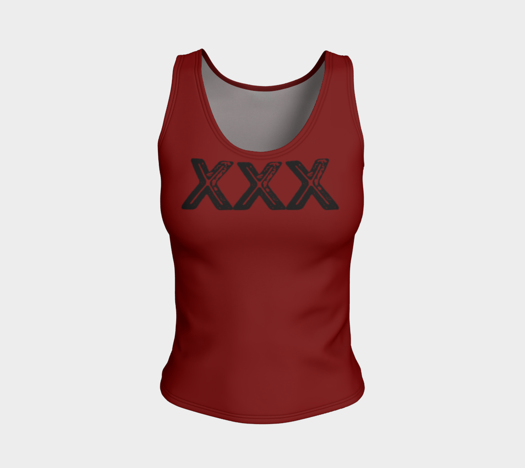 XXX Distressed on Dark Red Fitted Tank Top