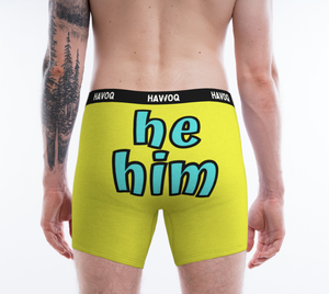 He/Him Pronouns Sassy Yellow Boxer Briefs by Havoq