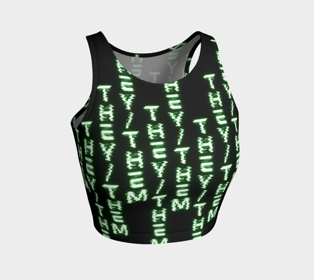 They/Them Nerdy Code Pronouns Neon Green Blacklight Reactive Athletic Crop Top