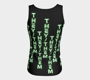 They/Them Nerdy Code Pronouns Neon Green Fitted Long Tank Top