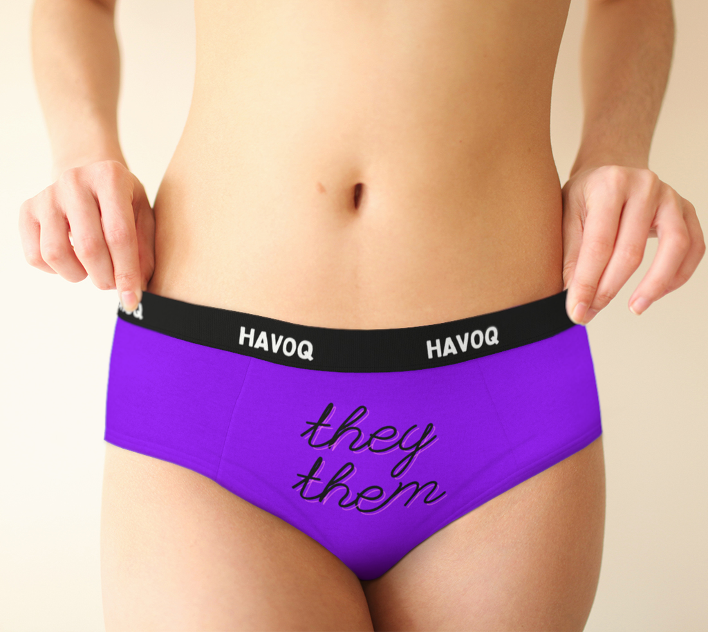 They/Them Pronouns Pretty Purple Cheeky Briefs by Havoq