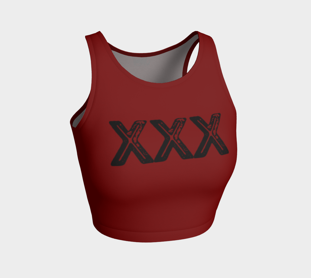 XXX Distressed on Dark Red Crop Top