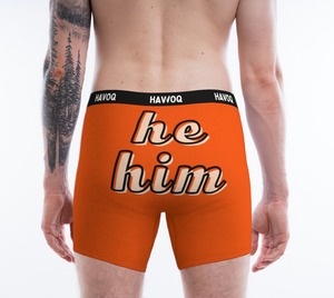 He/Him Pronouns Cute Orange Boxer Briefs by Havoq