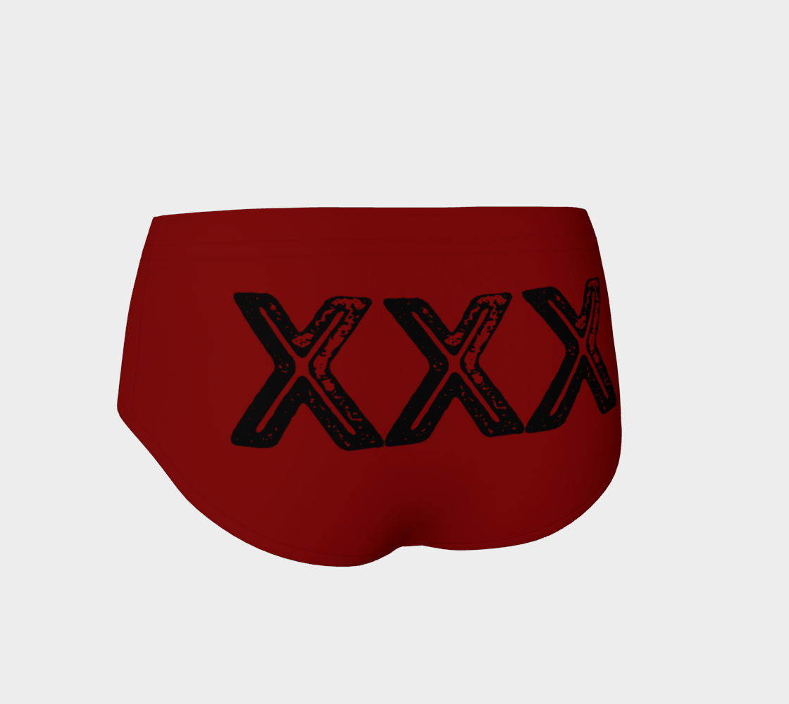 XXX Distressed on Dark Red Mini Shorts