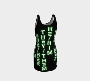 Nerdy Code Pronouns Neon Green Bodycon Dress