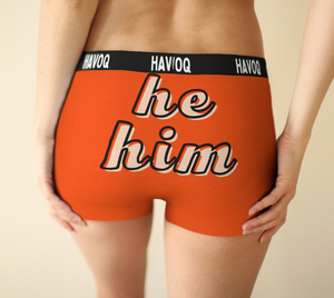 He/Him Pronouns Cute Orange Boyshorts by Havoq