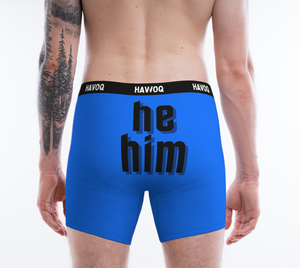 He/Him Pronouns Geometric Blue Boxer Briefs by Havoq