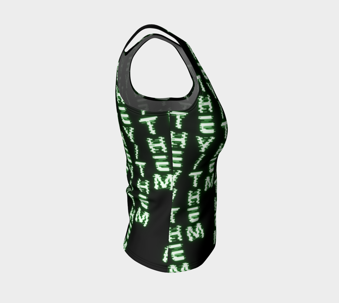 They/Them Nerdy Code Pronouns Neon Green Fitted Tank Top