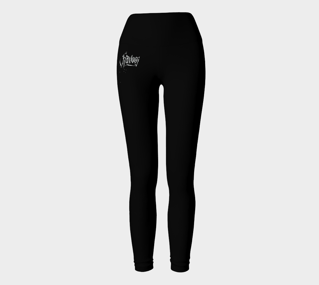 Havoq Calligraphy Yoga Leggings in Black with White Blacklight Reactive Ink