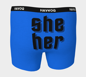 She/Her Pronouns Geometric Blue Boxer Briefs by Havoq