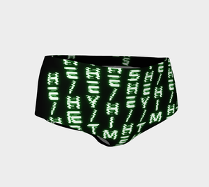 Nerdy Code Pronouns Neon Green Blacklight Reactive Mini Shorts