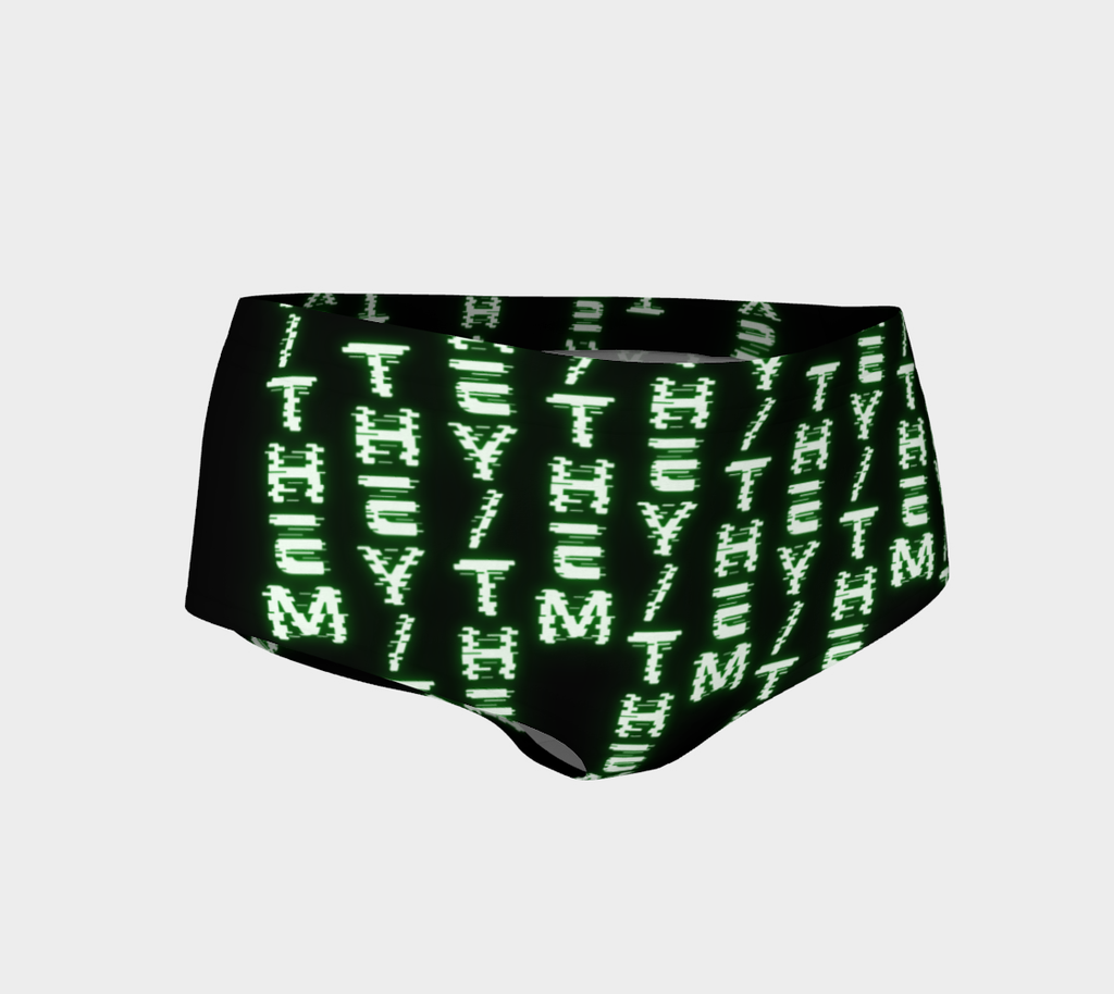 They/Them Nerdy Code Pronouns Neon Green Blacklight Reactive Mini Shorts