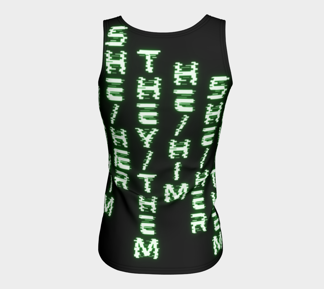 Nerdy Code Pronouns Neon Green Blacklight Reactive Fitted Long Tank Top