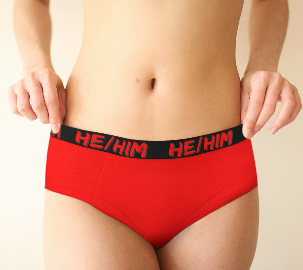 He/Him Pronouns Red Cheeky Briefs