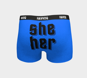 She/Her Pronouns Geometric Blue Boyshorts by Havoq