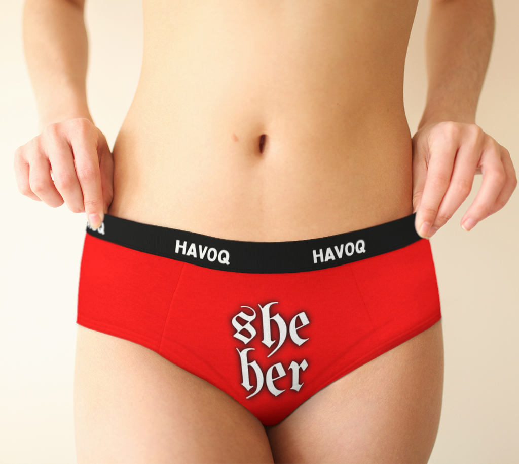 She/Her Pronouns Red Regal Cheeky Briefs by Havoq