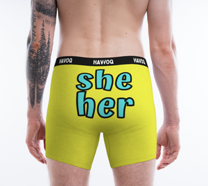 She/Her Pronouns Sassy Yellow Boxer Briefs by Havoq