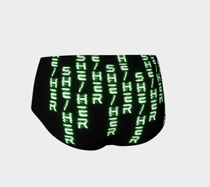 She/Her Nerdy Code Pronouns Neon Green Blacklight Reactive Mini Shorts