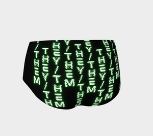 They/Them Nerdy Code Pronouns Neon Green Blacklight Reactive Mini Shorts