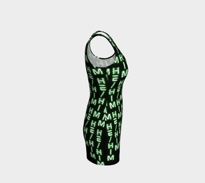 He/Him Nerdy Code Pronouns Neon Green Bodycon Dress