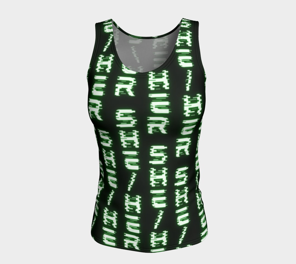 She/Her Nerdy Code Pronouns Neon Green Fitted Long Tank Top