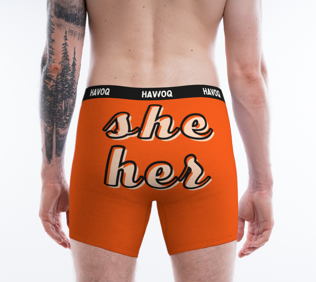 She/Her Pronouns Cute Orange Boxer Briefs by Havoq