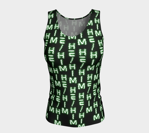 He/Him Nerdy Code Pronouns Neon Green Fitted Tank Top