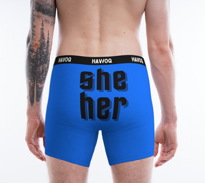 She/Her Pronouns Geometric Blue Boxer Briefs by Havoq