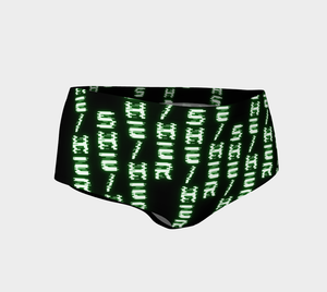 She/Her Nerdy Code Pronouns Neon Green Blacklight Reactive Mini Shorts