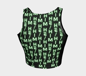 He/Him Nerdy Code Pronouns Neon Green Blacklight Reactive Athletic Crop Top