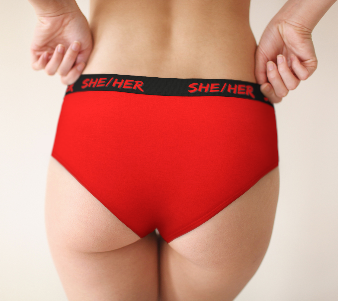 She/Her Pronouns Red Cheeky Briefs