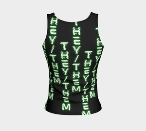 They/Them Nerdy Code Pronouns Neon Green Fitted Tank Top