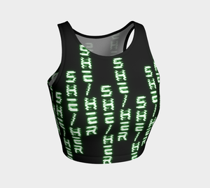 She/her Nerdy Code Pronouns Neon Green Blacklight Reactive Crop Top