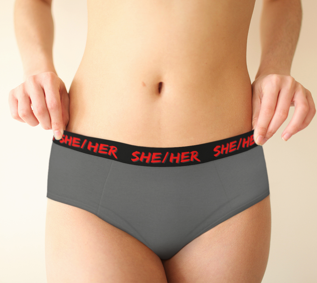 She/Her Pronouns Grey Cheeky Briefs