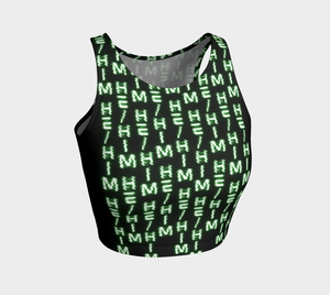 He/Him Nerdy Code Pronouns Neon Green Blacklight Reactive Athletic Crop Top