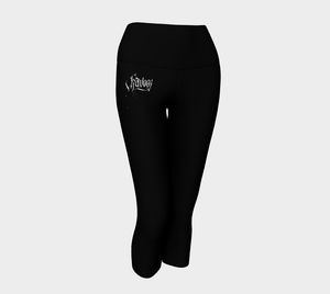 Havoq Calligraphy Yoga Capris in Black with White Blacklight Reactive Ink