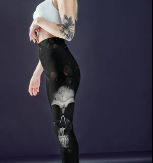 Skull and Rose Petals Yoga and Aerial Dance Capris