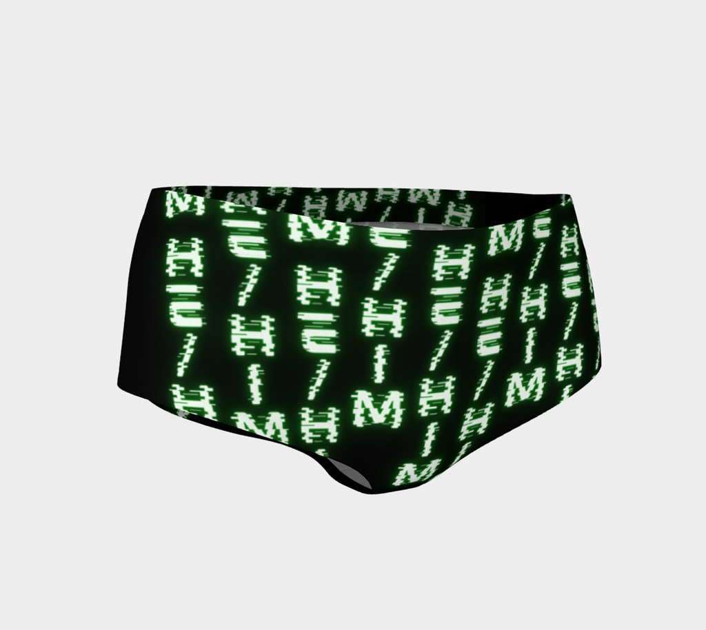 He/Him Nerdy Code Pronouns Neon Green Blacklight Reactive Mini Shorts