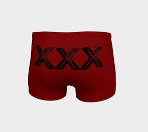 XXX Distressed on Dark Red Shorts