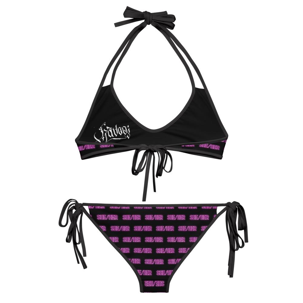 Bikini Set She/Her Pronouns Neon Pink with Reversible Havoq Calligraphy