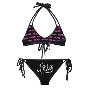 Bikini Set She/Her Pronouns Neon Pink with Reversible Havoq Calligraphy