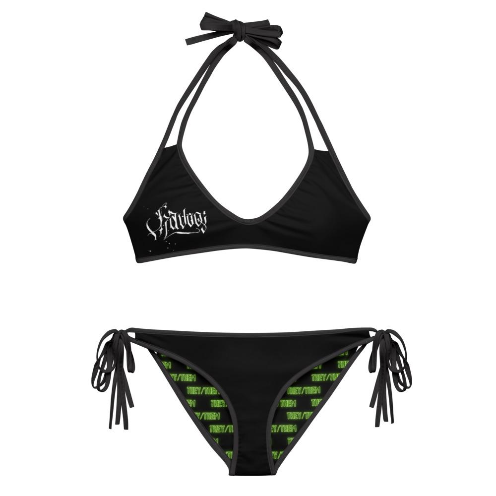 Bikini Top They/Them Pronouns Neon Green with Reversible Havoq Calligraphy