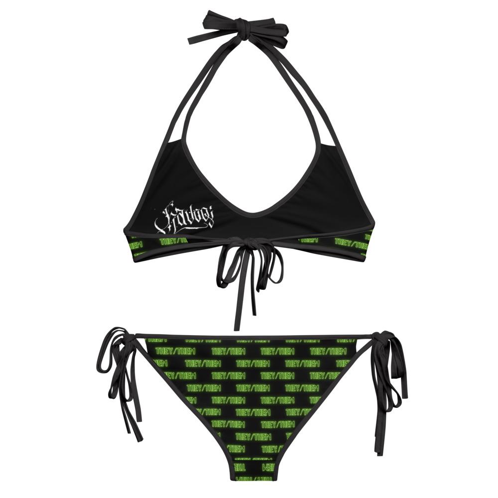 Bikini Top They/Them Pronouns Neon Green with Reversible Havoq Calligraphy