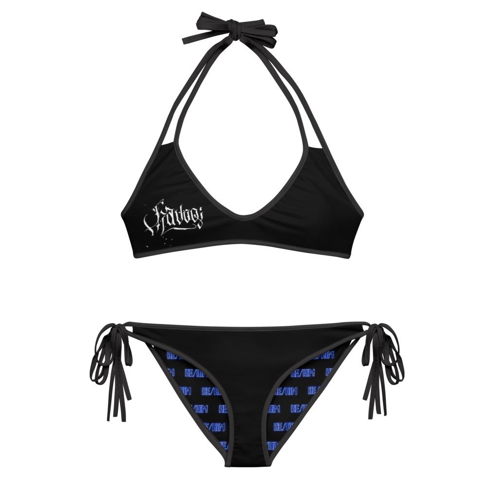 Bikini Set He/Him Pronouns Neon Blue with Reversible Havoq Calligraphy