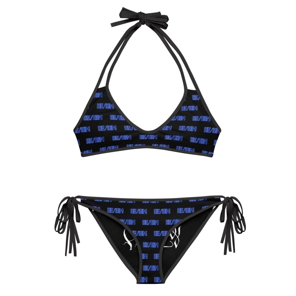 Bikini Set He/Him Pronouns Neon Blue with Reversible Havoq Calligraphy