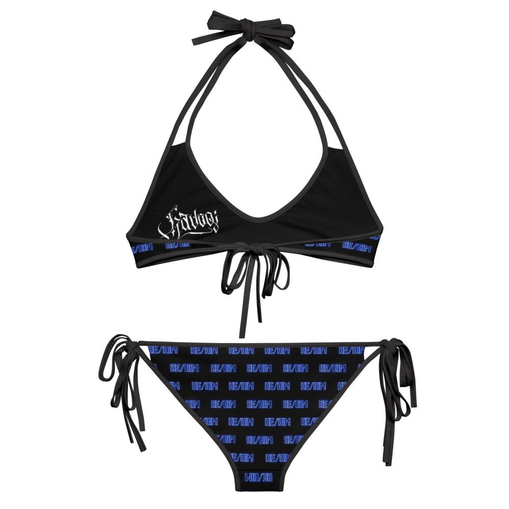 Bikini Set He/Him Pronouns Neon Blue with Reversible Havoq Calligraphy