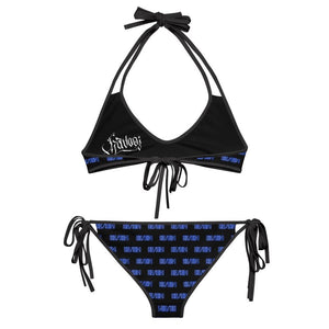 Bikini Set He/Him Pronouns Neon Blue with Reversible Havoq Calligraphy