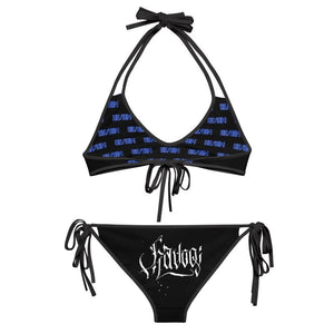 Bikini Set He/Him Pronouns Neon Blue with Reversible Havoq Calligraphy