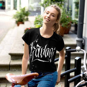 Havoq Calligraphy Crop T-Shirt in Black with White Ink